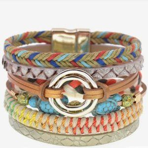 Beautiful multi-strand women's rope and leather bracelets. Secure Magnetic clasp